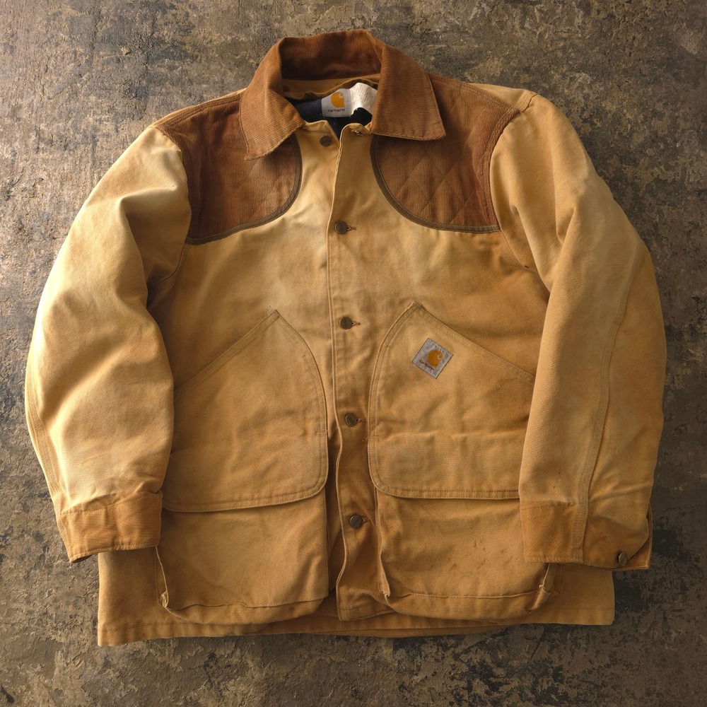Vintage 90s Carhartt Tan Hunting Jacket XL CB1256 Duck Canvas Blanket Lined